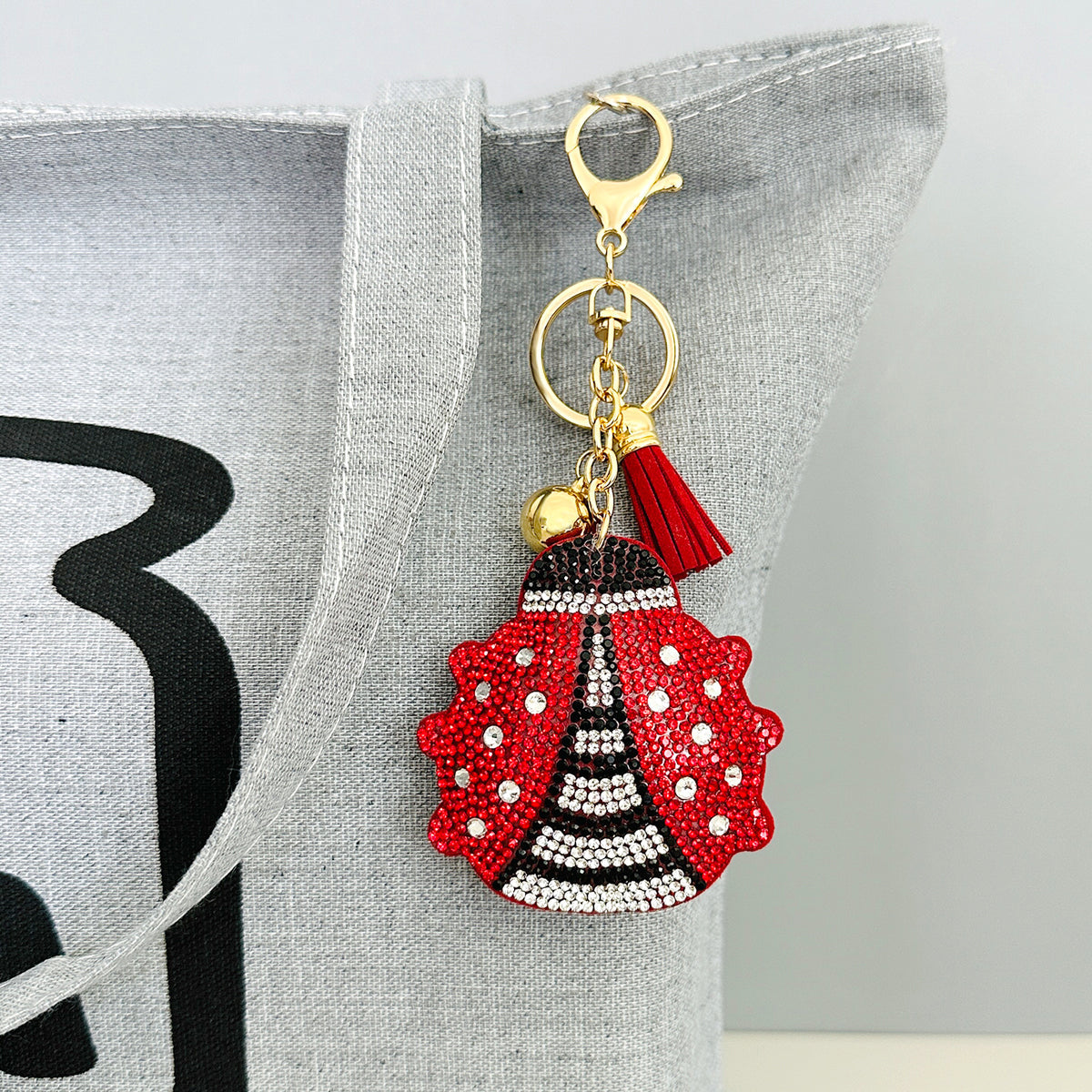 Wrapables Crystal Bling Key Chain Keyring with Tassel Car Purse Handbag Pendant, Ladybug