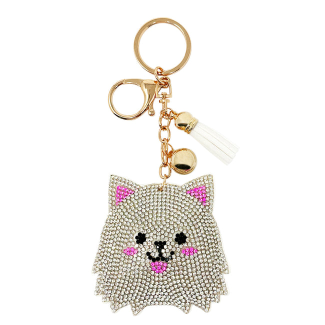 Wrapables Crystal Bling Key Chain Keyring with Tassel Car Purse Handbag Pendant, White Kitty