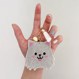 Wrapables Crystal Bling Key Chain Keyring with Tassel Car Purse Handbag Pendant, White Kitty