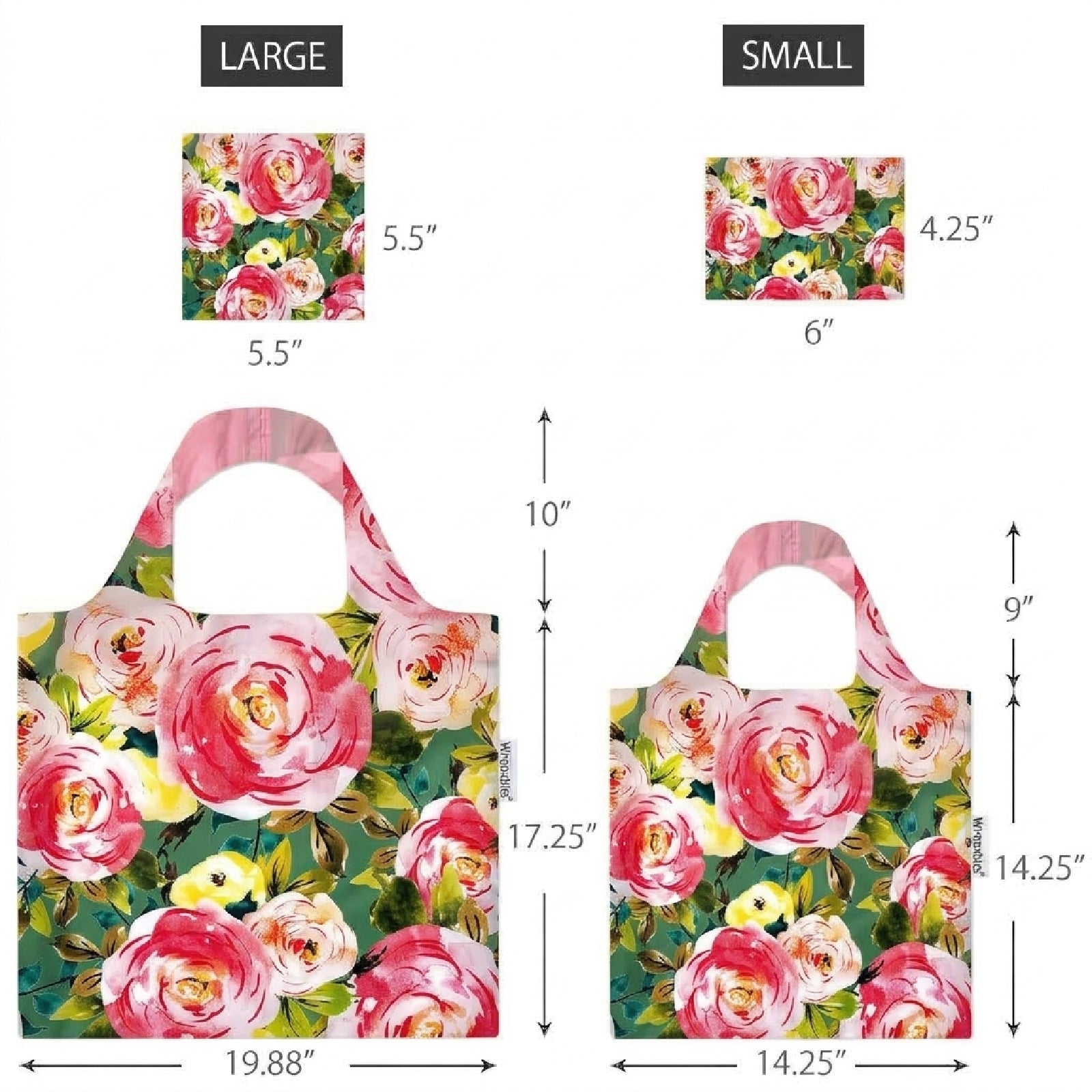 Wrapables Large & Small Allybag Reusable Shopping Bags, Foldable Shopping Tote Bags, Reusable Grocery Bags, Travel Bags (Set of 2)