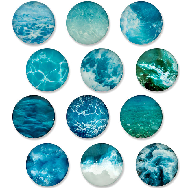 Wrapables Crystal Glass Magnets, Refrigerator Magnets for Office Whiteboards, Cabinets, Lockers (Set of 12), Ocean