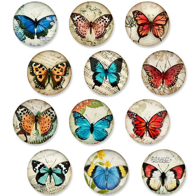 Wrapables Crystal Glass Magnets, Refrigerator Magnets for Office Whiteboards, Cabinets, Lockers (Set of 12), Butterflies