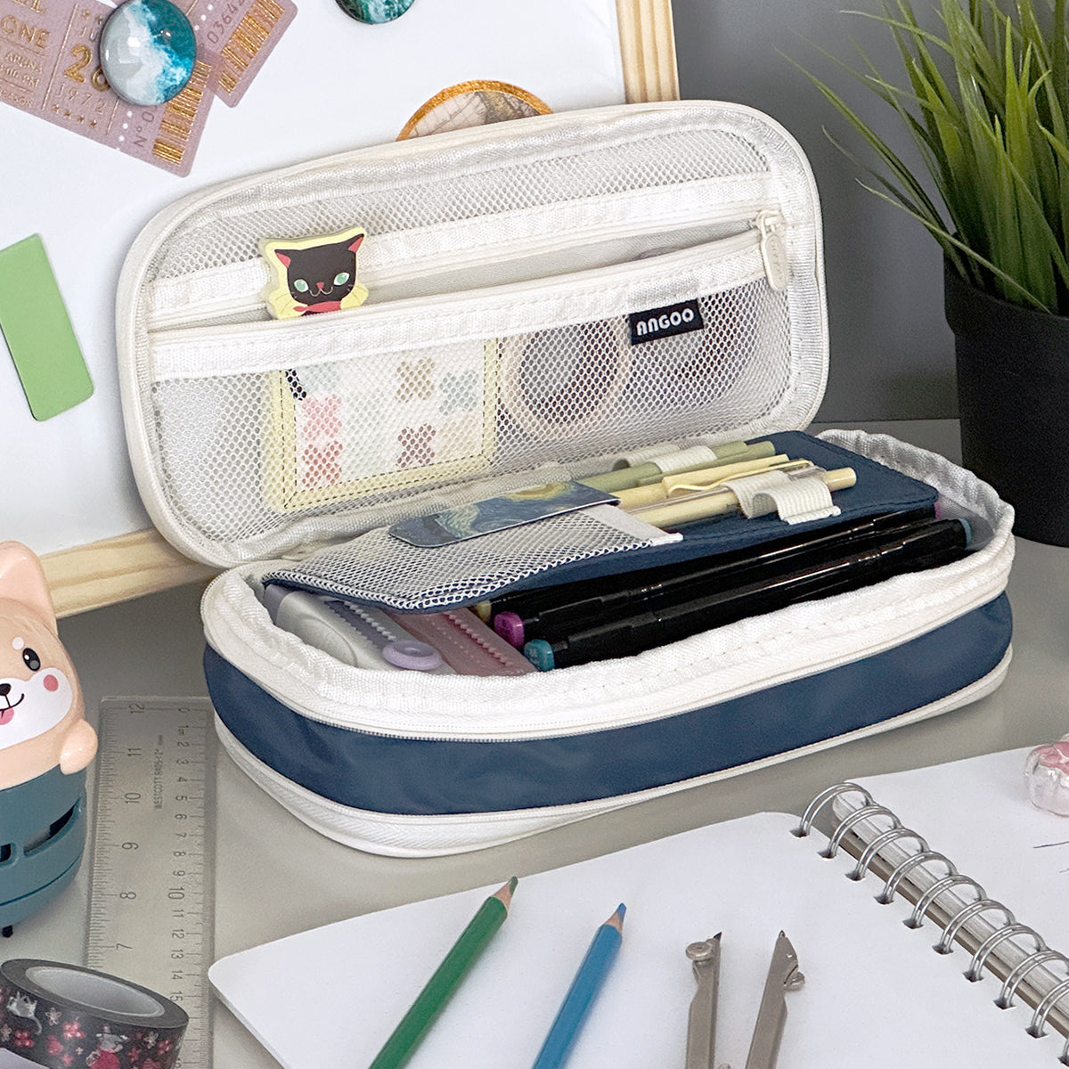 Wrapables Large Capacity Pencil Case, Expandable Pencil Pouch with 3 Washi Rolls