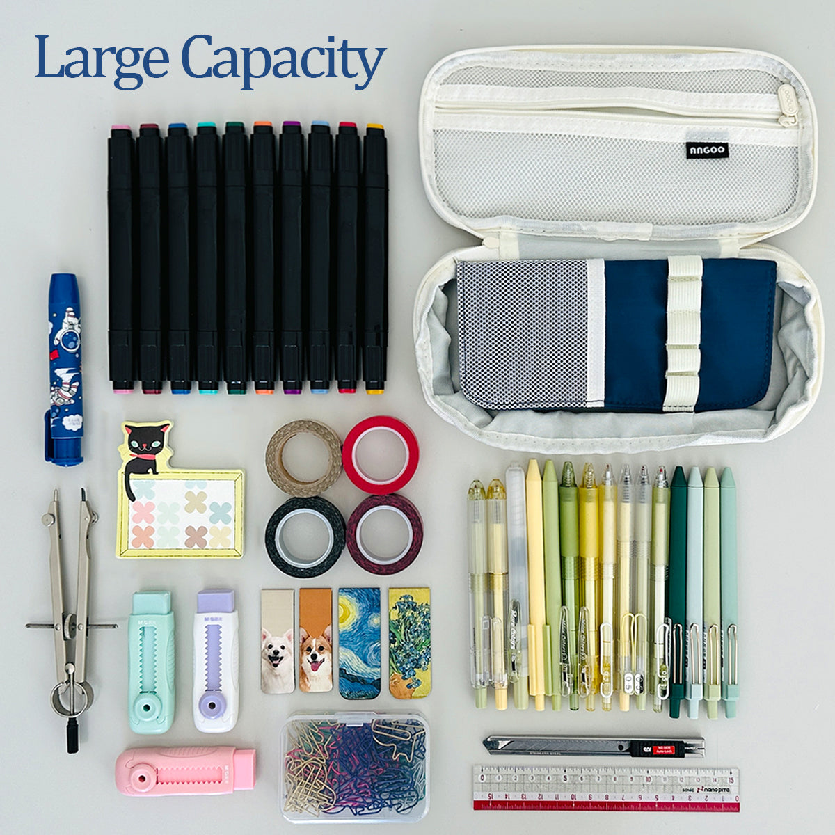 Wrapables Large Capacity Pencil Case, Expandable Pencil Pouch with 3 Washi Rolls