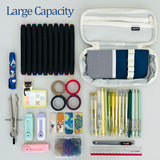 Wrapables Large Capacity Pencil Case, Expandable Pencil Pouch for Stationery Tools, Navy