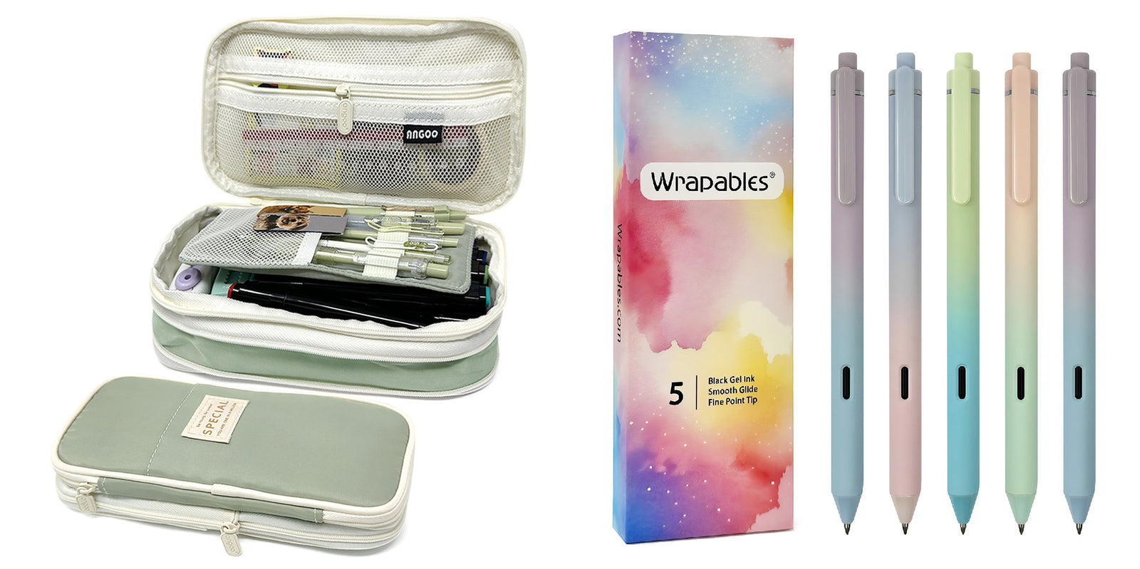 Wrapables Large Capacity Pencil Case, Expandable Pencil Pouch with Silent Retractable Gel Pen Set