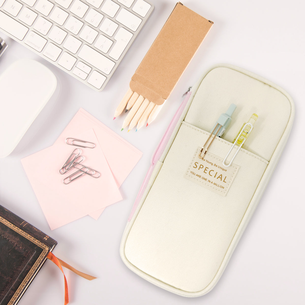 Wrapables Large Capacity Pencil Case, Expandable Pencil Pouch with 3 Washi Rolls