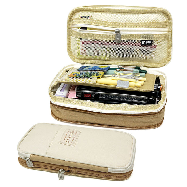 Wrapables Large Capacity Pencil Case, Expandable Pencil Pouch for Stationery Tools, Khaki