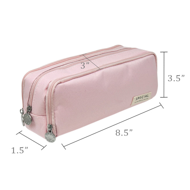 Wrapables Large Capacity Pencil Case, 3 Compartment Pencil Pouch for Stationery Pens, Pink