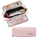 Wrapables Large Capacity Pencil Case, 3 Compartment Pencil Pouch for Stationery Pens, Pink