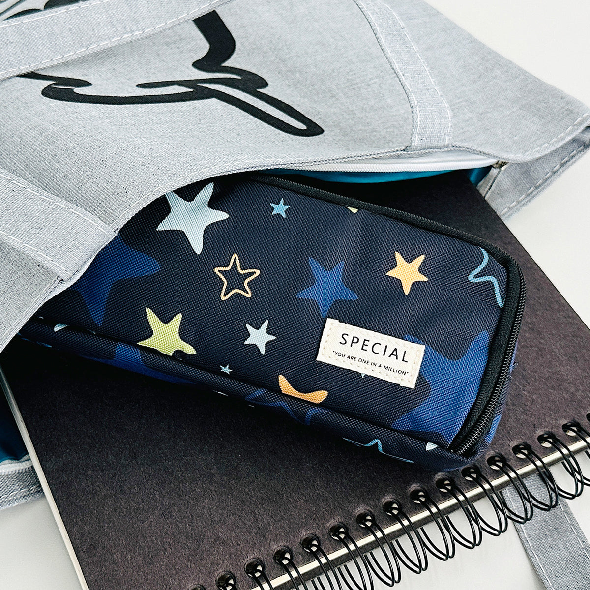 Wrapables Large Capacity Pencil Case, 3 Compartment Pencil Pouch for Stationery Pens, Stars