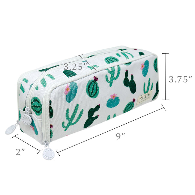 Wrapables Large Capacity Pencil Case, 3 Compartment Pencil Pouch for Stationery Pens, Cactus