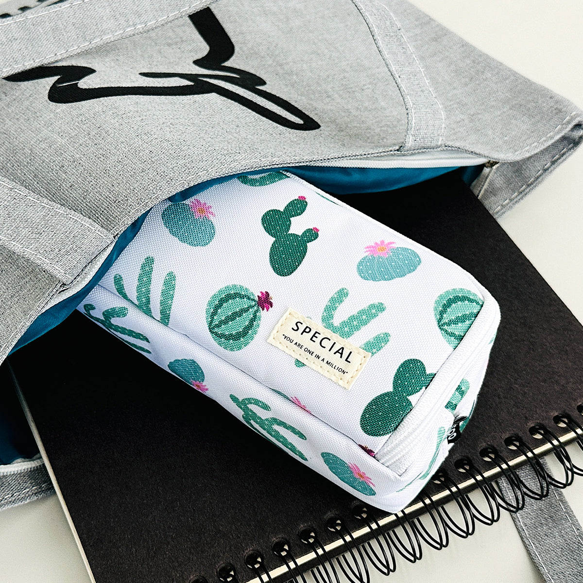 cactus pencil bag Wrapables Large Capacity Pencil Case, 3 Compartment Pencil Pouch for Stationery Pens, Cactus
