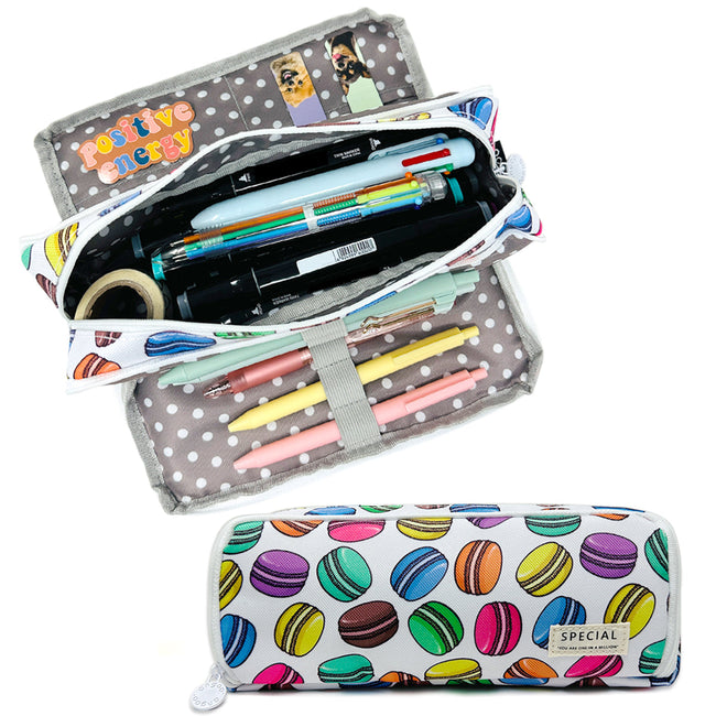 Wrapables Large Capacity Pencil Case, 3 Compartment Pencil Pouch for Stationery Pens, Macarons