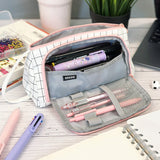 Wrapables Large Capacity Pencil Case, Portable Pencil Pouch for Stationery Office Supplies, Pink & White