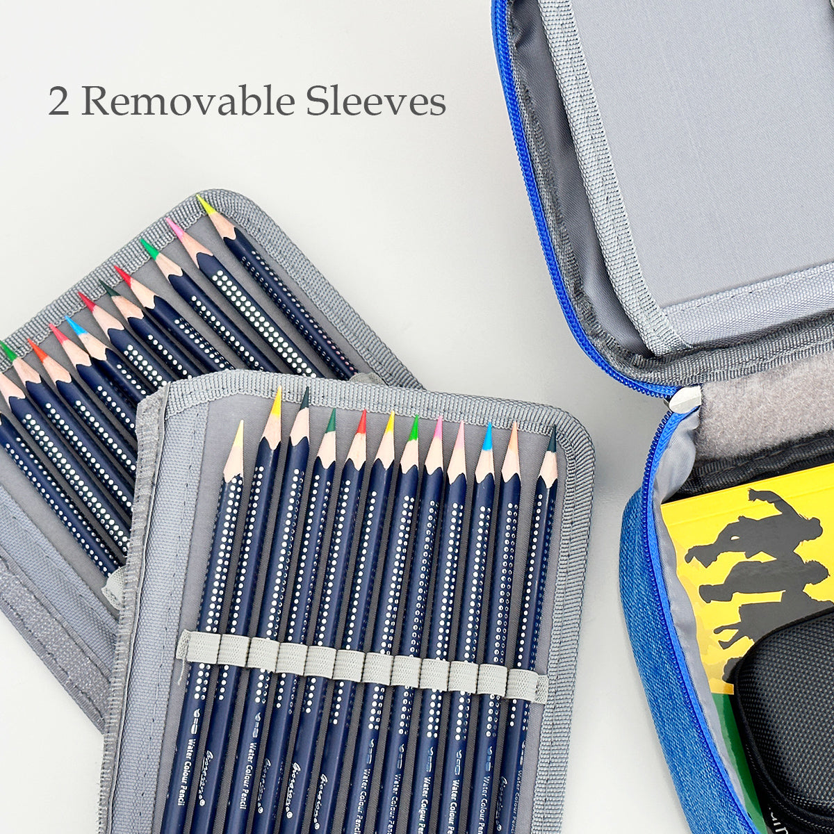 Wrapables Large Capacity 72 Slot Pencil Case for Colored Pencils, Stationery Pouch, Blue