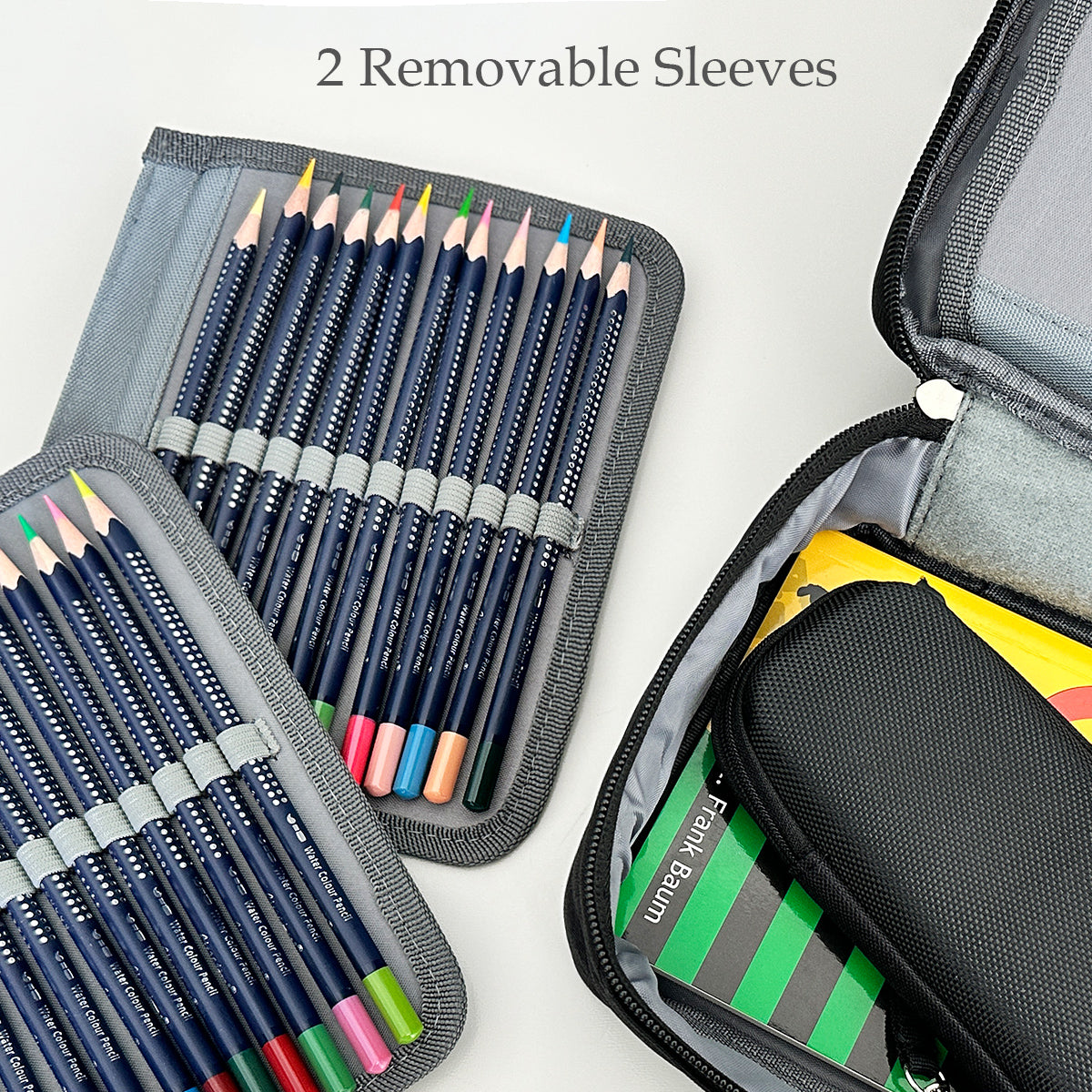 Wrapables Large Capacity 72 Slot Pencil Case for Colored Pencils, Stationery Pouch Blue