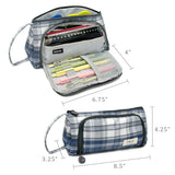 Wrapables Large Capacity Pencil Case, Portable Pencil Pouch for Stationery Office Supplies, Plaid Blue