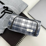 Wrapables Large Capacity Pencil Case, Portable Pencil Pouch for Stationery Office Supplies, Plaid Blue