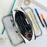 Wrapables Large Capacity Pencil Case, 3 Compartment Pencil Pouch for Stationery Pens, Black Dots