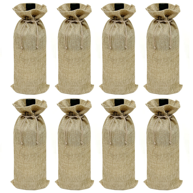 Wrapables Reusable Burlap Wine Bags, Rustic Gift Bags with Drawstring (Set of 8), Natural