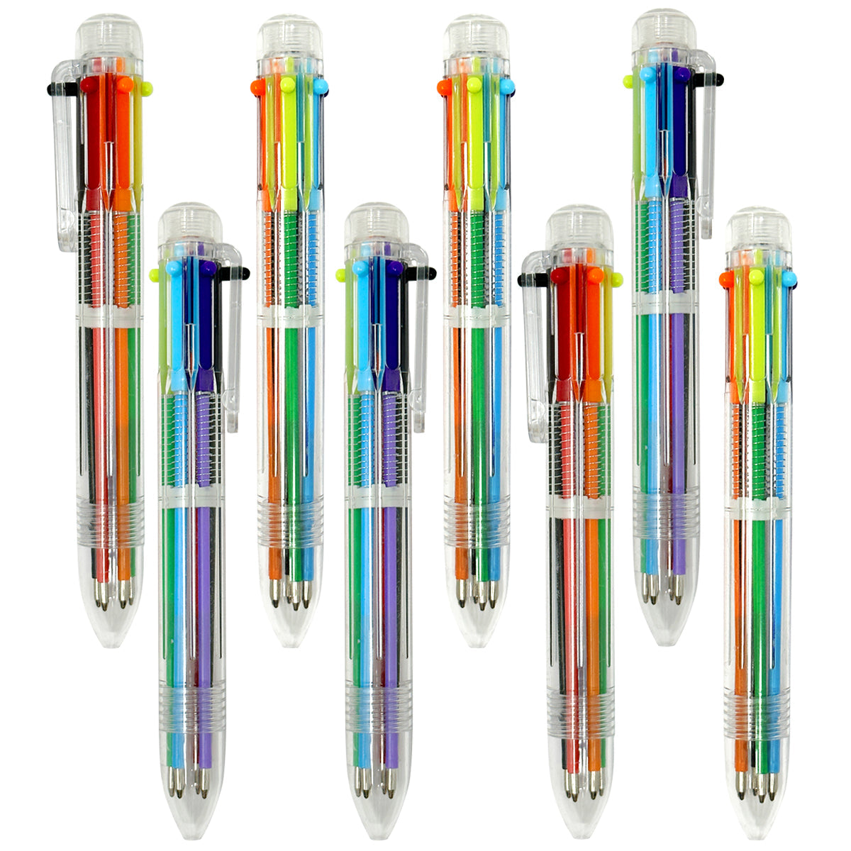 Wrapables Multi-Color 6-in-1 Retractable Ballpoint Pens for School, Office, Stationery (Set of 8), Bright