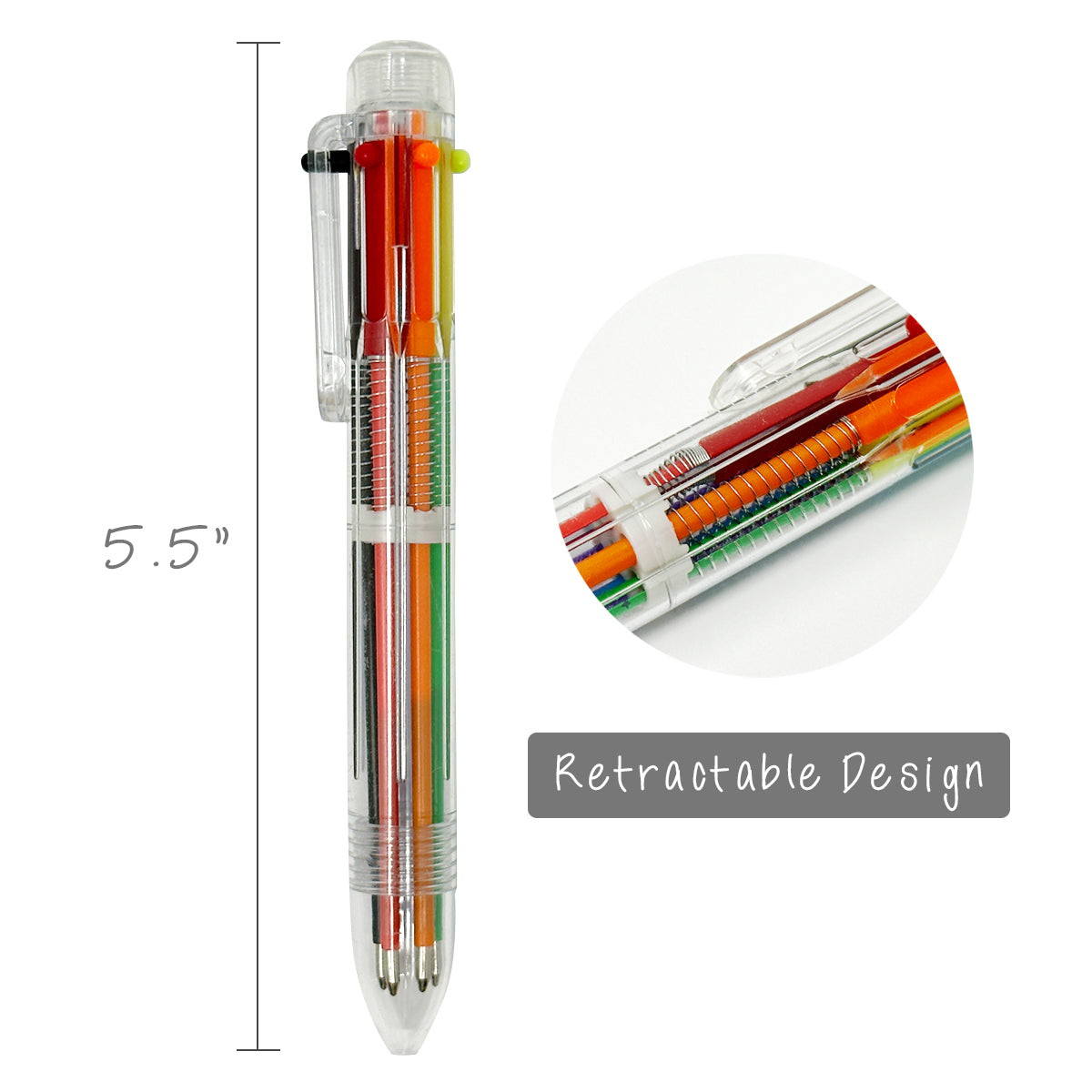 Wrapables Multi-Color 6-in-1 Retractable Ballpoint Pens for School, Office, Stationery (Set of 8), Bright