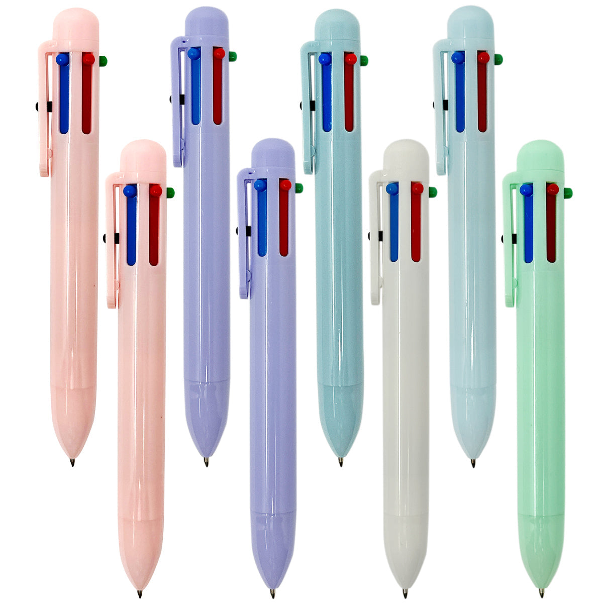 Wrapables Multi-Color 6-in-1 Retractable Ballpoint Pens for School, Office, Stationery (Set of 8), Pastel