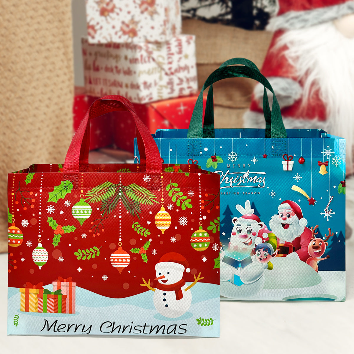 Wrapables Non-Woven Reusable Christmas Holidays Gift Bags with Handles for Gift Wrap, Parties, Favors and Treats (Set of 8)