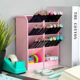 Wrapables Pen Organizer with 4 Compartments Desk Storage Organizer for Home, Office, Work, Large (2pcs) / Pink