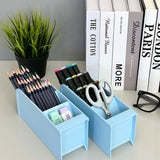 Wrapables Pen Organizer with 4 Compartments Desk Storage Organizer for Home, Office, Work, Large (2pcs) / Blue