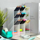 Wrapables Pen Organizer with 4 Compartments Desk Storage Organizer for Home, Office, Work, Small (3pcs) / Clear