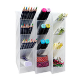 Wrapables Pen Organizer with 4 Compartments Desk Storage Organizer for Home, Office, Work, Small (3pcs) / Clear