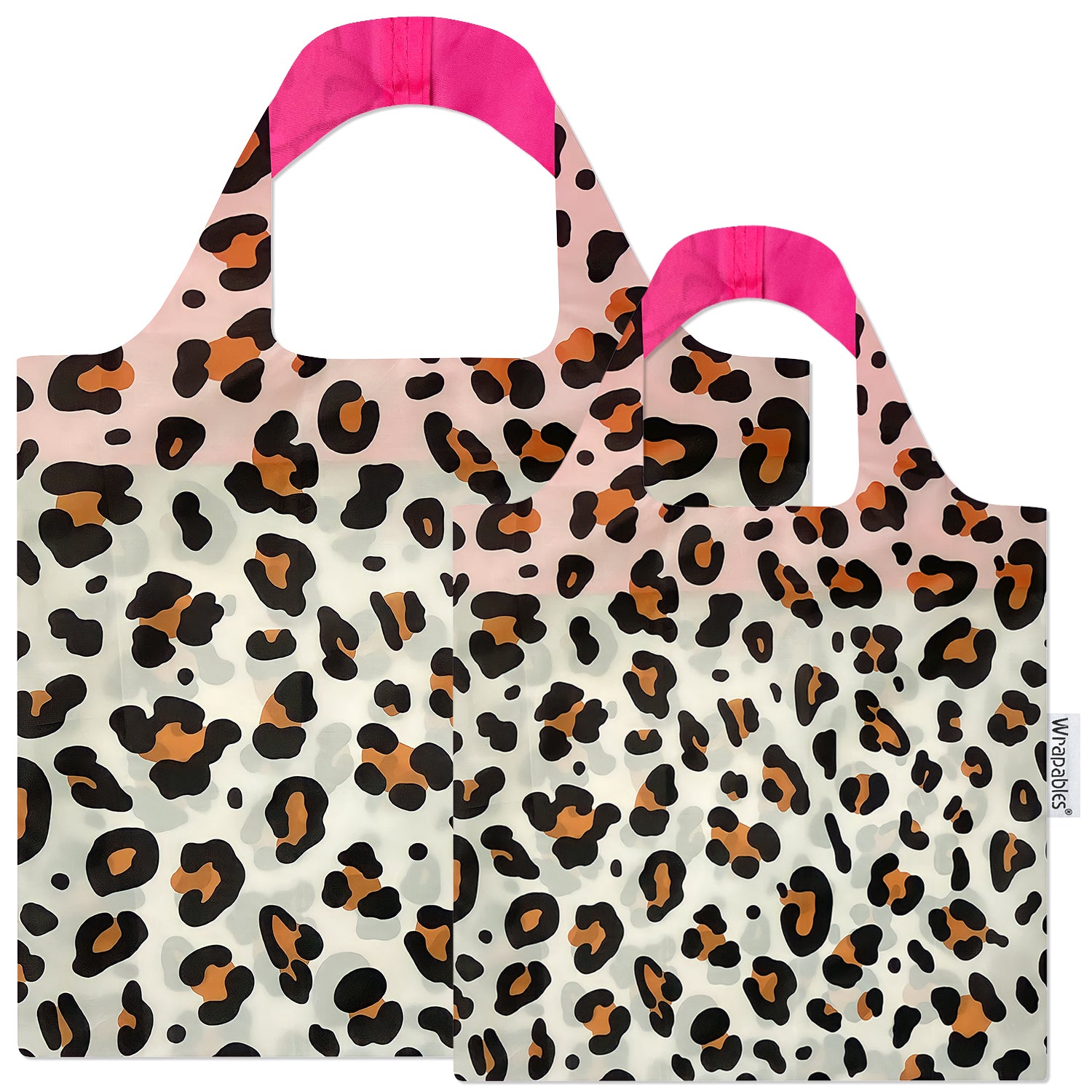 Wrapables Large & Small Foldable Tote Nylon Reusable Grocery Bags, Set of 2, Bright Pink