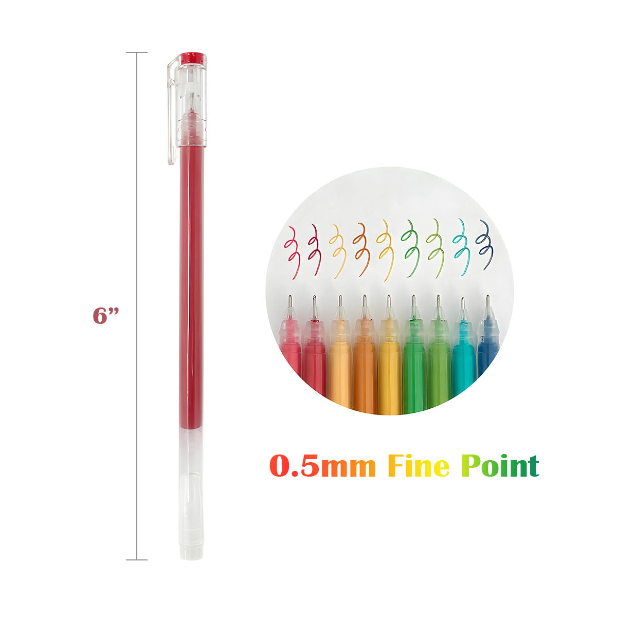Wrapables Colorful Gel Ink Pens, 0.5mm Fine Point, for Home, Office, Stationery (Set of 9)