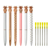 Wrapables Novelty Pineapple Ballpoint Pens, 1.0mm Medium Point Retractable Metal Pens with Refills (Set of 6 Pens + 6 Refills)