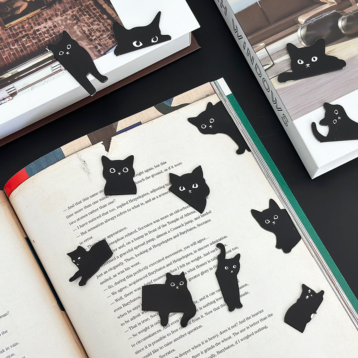 Wrapables Magnetic Black Cat Bookmarks, Page Marker, Foldable Cat Page Clips (set of 24)