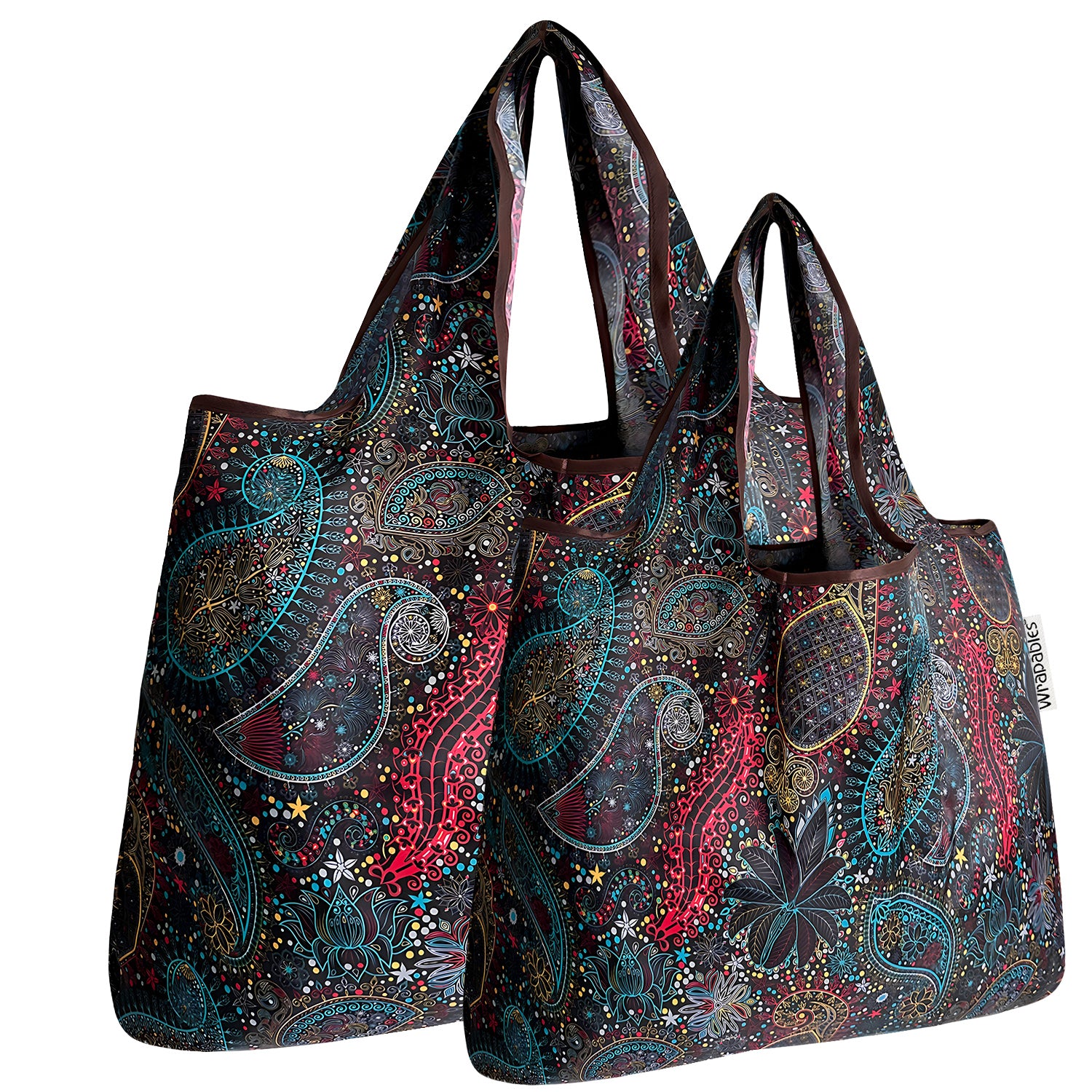Wrapables Nylon Reusable Shopping Bags, Foldable Shopping Tote Bags, Reusable Grocery Bags, Travel Bags LS (set of 2), Set of 2, Cosmic Paisley