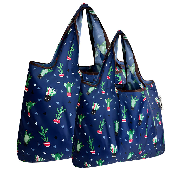 Wrapables Nylon Reusable Shopping Bags, Foldable Shopping Tote Bags, Reusable Grocery Bags, Travel Bags LS (set of 2), Set of 2, Cactus Party