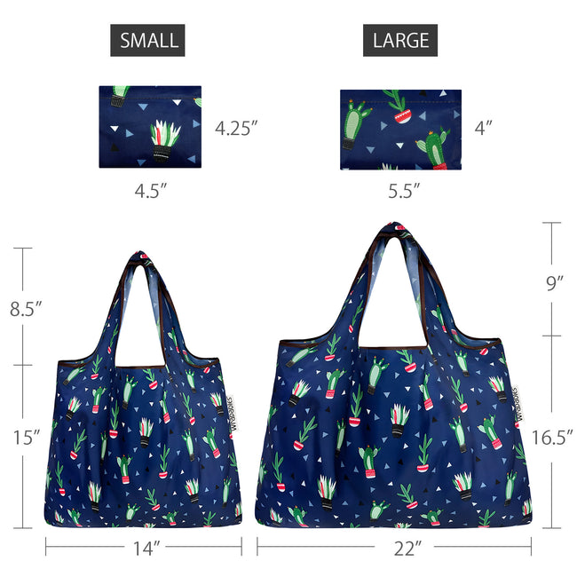 Wrapables Nylon Reusable Shopping Bags, Foldable Shopping Tote Bags, Reusable Grocery Bags, Travel Bags LS (set of 2), Set of 2, Cactus Party
