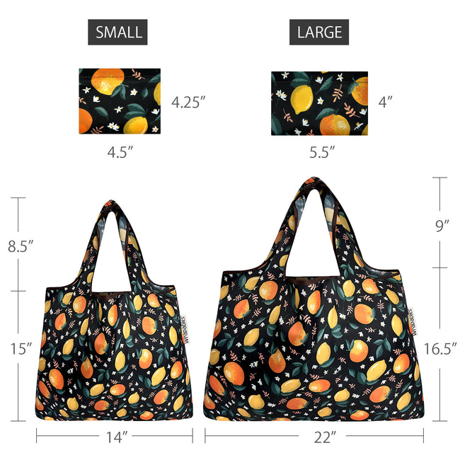 Wrapables Nylon Reusable Shopping Bags, Foldable Shopping Tote Bags, Reusable Grocery Bags, Travel Bags LS (set of 2), Set of 2, Oranges & Lemons