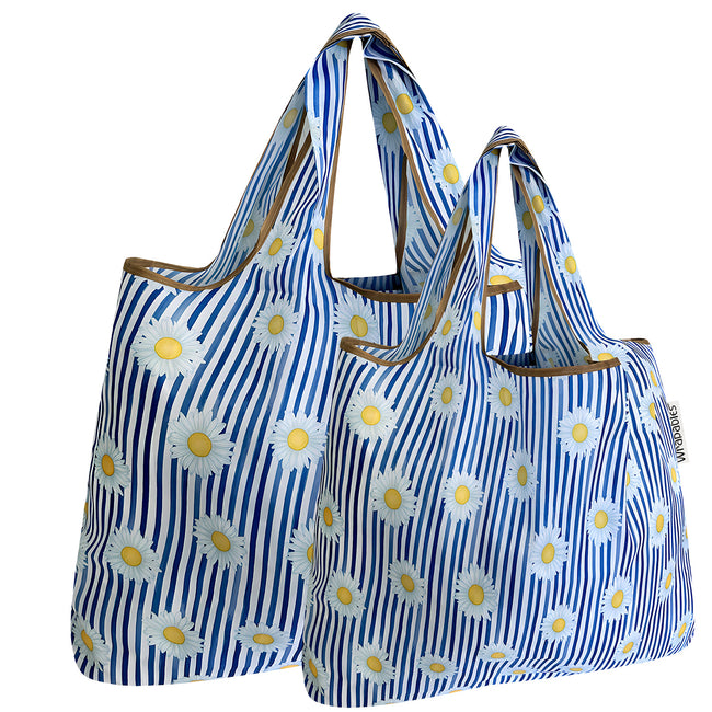Wrapables Nylon Reusable Shopping Bags, Foldable Shopping Tote Bags, Reusable Grocery Bags, Travel Bags LS (set of 2), Set of 2, Sprig