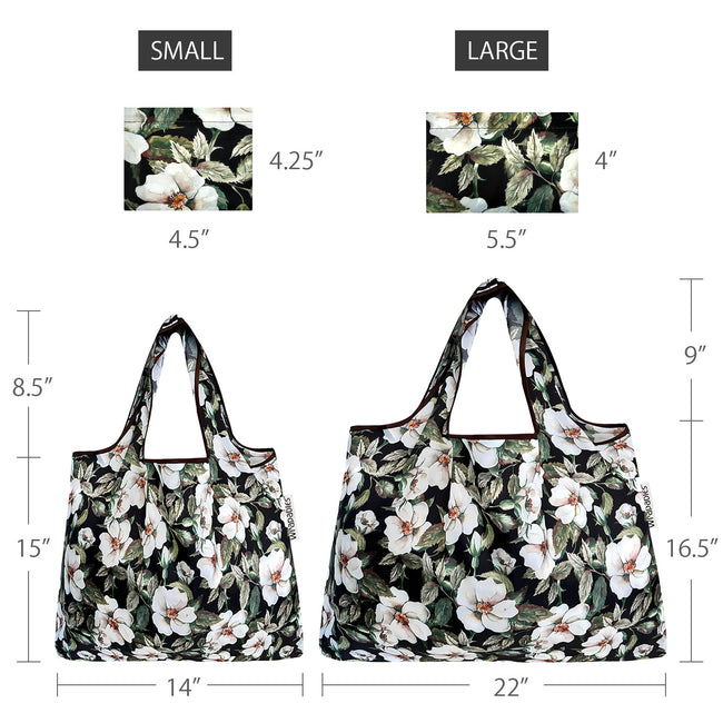 Wrapables Nylon Reusable Shopping Bags, Foldable Shopping Tote Bags, Reusable Grocery Bags, Travel Bags LS (set of 2), Set of 2, White Pansies
