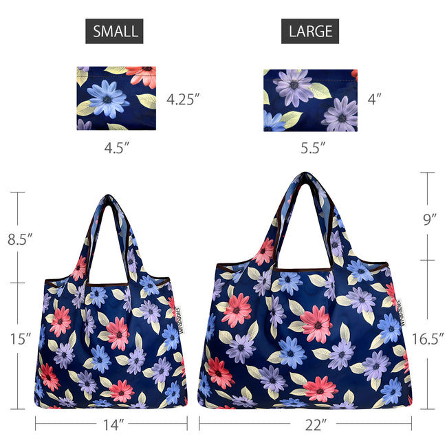 Wrapables Nylon Reusable Shopping Bags, Foldable Shopping Tote Bags, Reusable Grocery Bags, Travel Bags LS (set of 2), Set of 2, Colorful Daisies