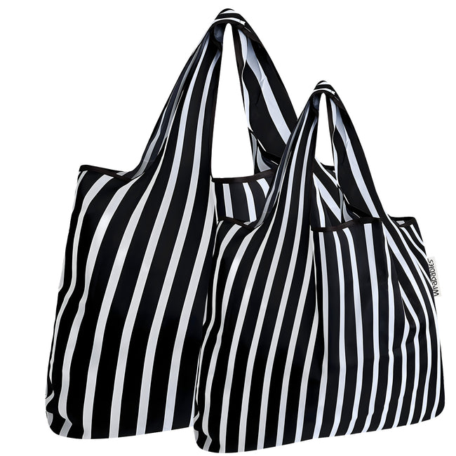 Wrapables Nylon Reusable Shopping Bags, Foldable Shopping Tote Bags, Reusable Grocery Bags, Travel Bags LS (set of 2), Set of 2, Stripes