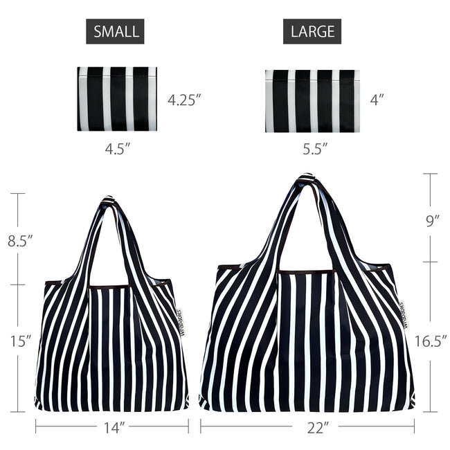 Wrapables Nylon Reusable Shopping Bags, Foldable Shopping Tote Bags, Reusable Grocery Bags, Travel Bags LS (set of 2), Set of 2, Stripes