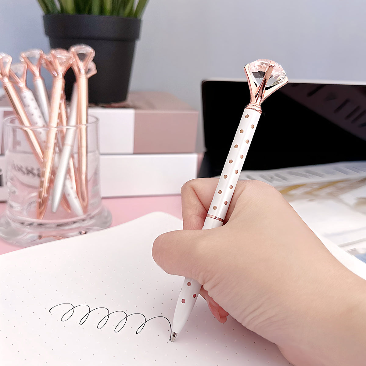 Wrapables Crystal Diamond Ballpoint Pens, 1.0mm Medium Point Wedding Pens with Refills (Set of 8 Pens + 8 Refills) Rose Gold & Silver