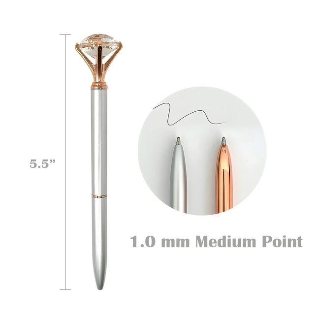 Wrapables Crystal Diamond Ballpoint Pens, 1.0mm Medium Point Wedding Pens with Refills (Set of 8 Pens + 8 Refills), Rose Gold & Silver