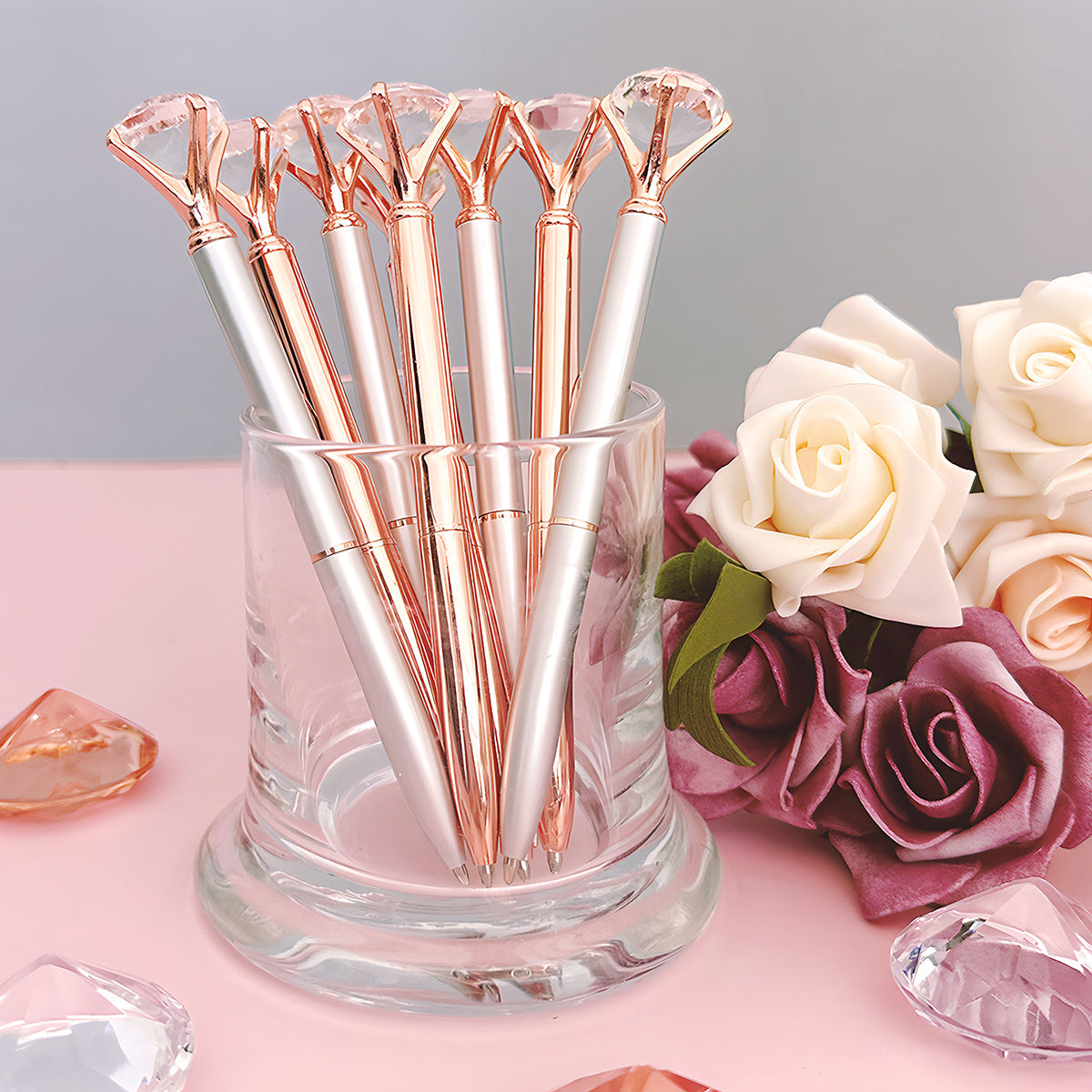 Wrapables Crystal Diamond Ballpoint Pens, 1.0mm Medium Point Wedding Pens with Refills (Set of 8 Pens + 8 Refills), Rose Gold & Silver