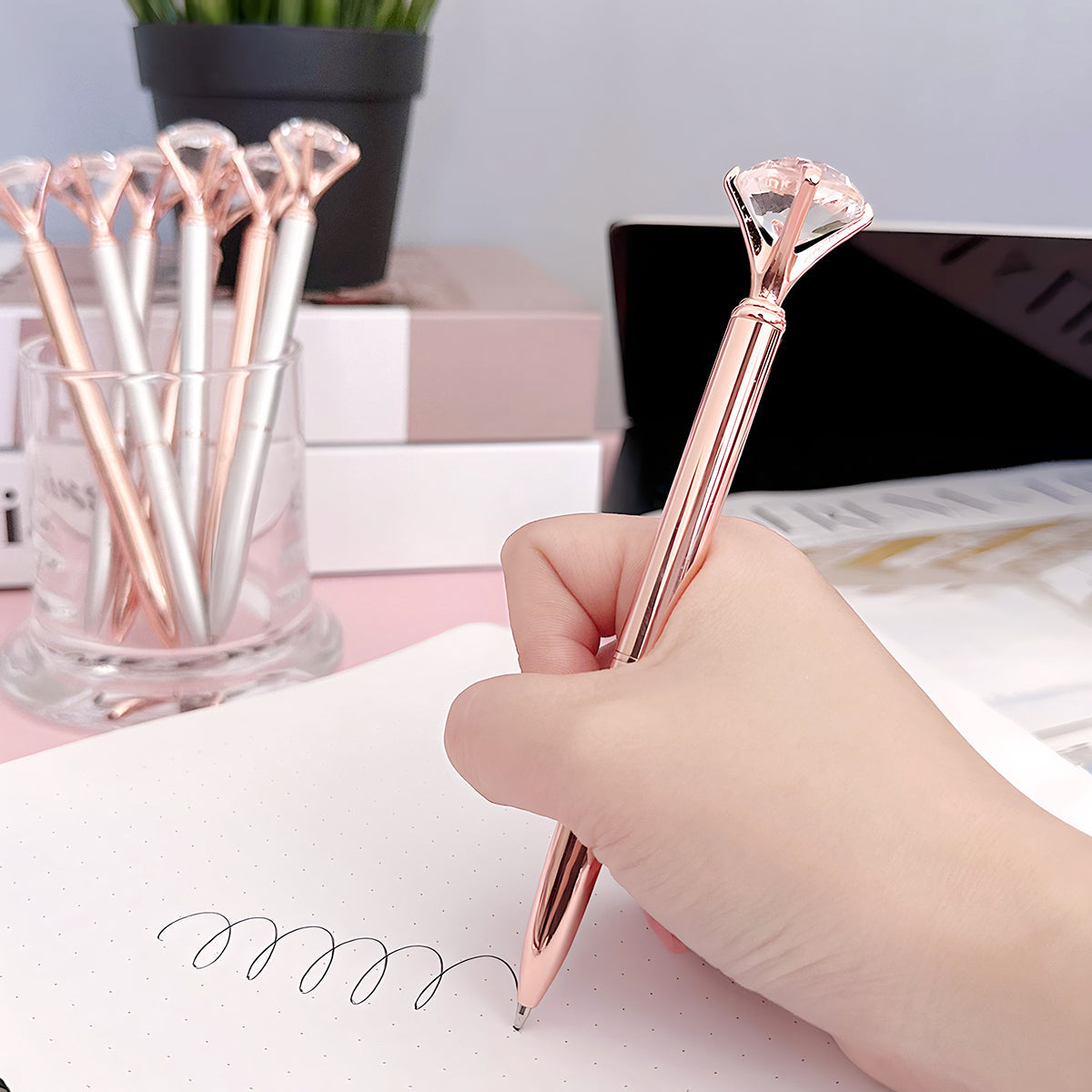 Wrapables Crystal Diamond Ballpoint Pens, 1.0mm Medium Point Wedding Pens with Refills (Set of 8 Pens + 8 Refills), Rose Gold & Silver